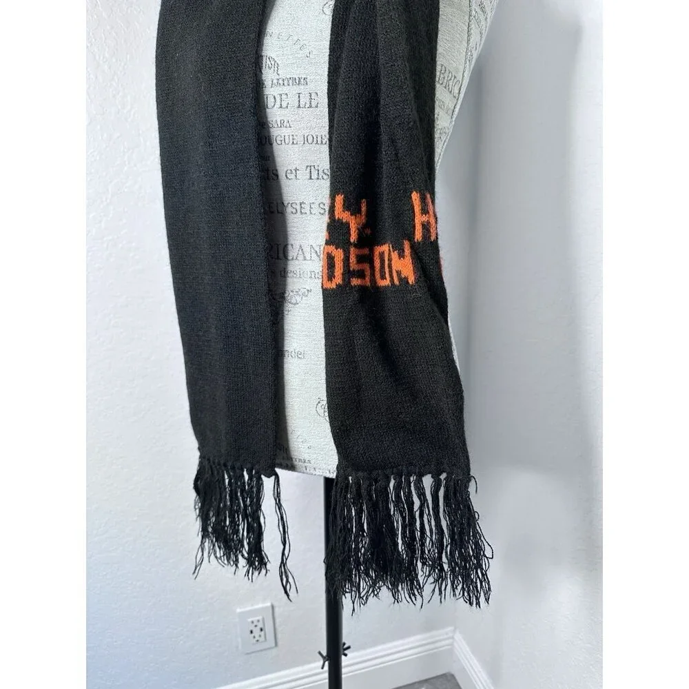 Vintage Harley-Davidson‎ Wool Knit Scarf Fringed Biker Black 60x8 inches